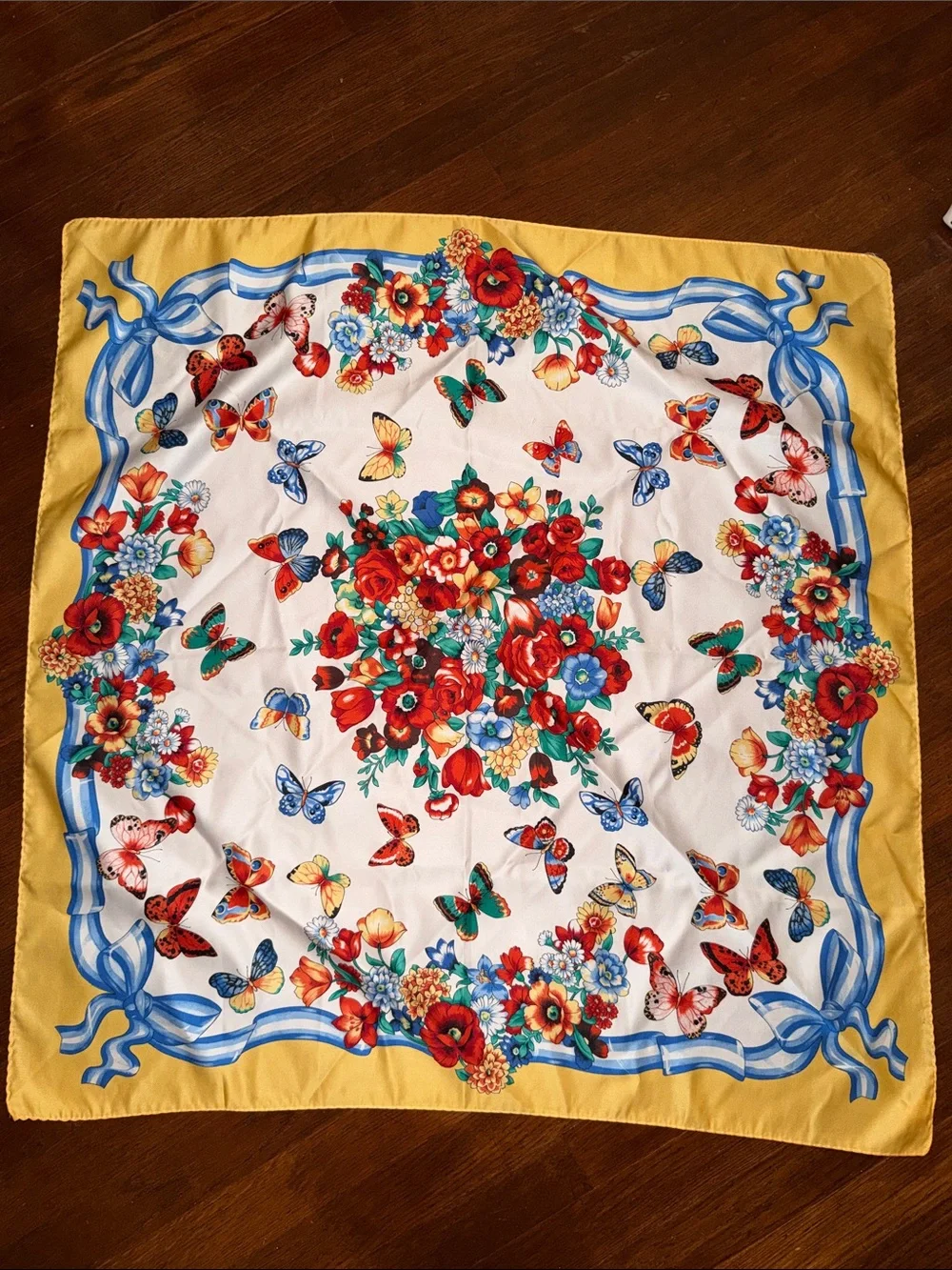 Women’s Italian Vintage Floral Butterfly Bow Decorative Scarf Yellow Multicolor